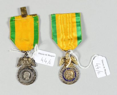 null Two military medals in silver and vermeil, enamelled, with their ribbon, one...