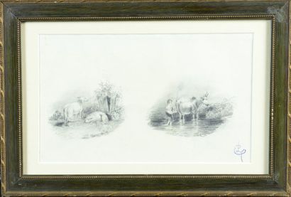 Ernest LAURENT (1859-1929) Lot : Farmer and cow

Sheep

Signed pencils lower right...