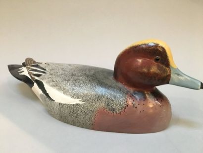 null Polychrome decoy showing a male wigeon