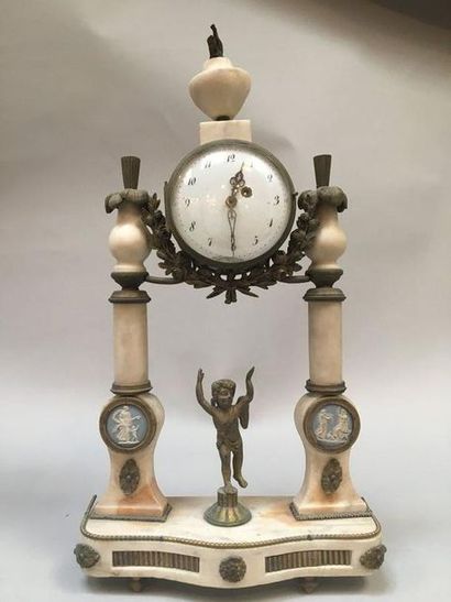 null Wedgwood style white marble and bronze portico clock with medallions

(accident...