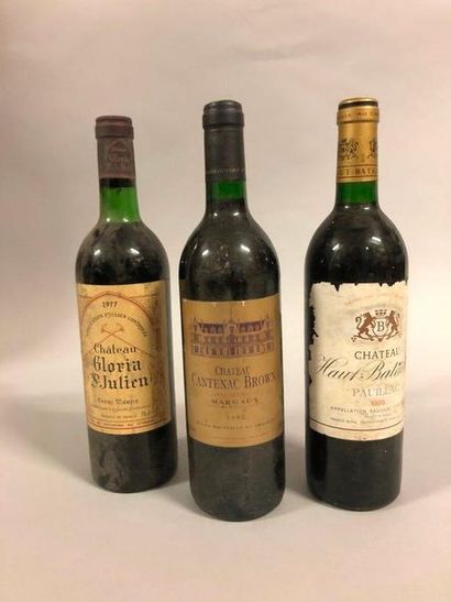 Ensemble de 3 bouteilles BORDEAUX (Haut-Batailley 85, ea; Cantenac-Brown 92, es;...