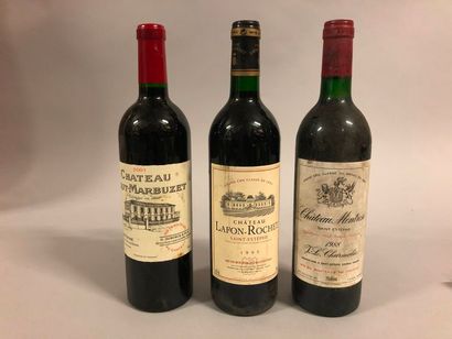 3 bouteilles SAINT-ESTÈPHE ( Montrose 88 et, Lafon-Rochet 95 elt, Haut-Marbuzet 2001)...