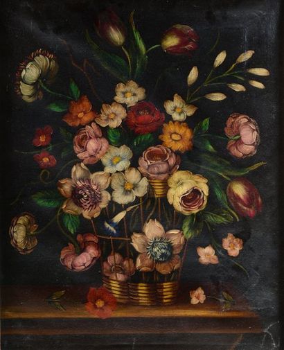 null Pair of still lifes, flowers in cup and flowers in basket

Oil on canvas

(accident...