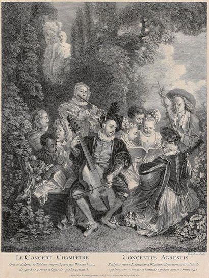 null Antoine WATTEAU (1684 - 1721) after. Le Concert Champêtre.engraved by Benoit...