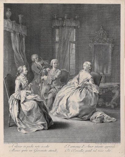 null Charles-Joseph FLIPART(1721 - 1797). La Leçon de danse – le Concert de Musique.Deux...