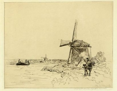 null Johan -Barthold JONGKIND (1819 - 1891). Le Chemin de halage. Planche du Cahier...