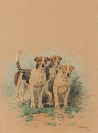 null Charles de CONDAMY (1847-1913)
Trois chiens de meute
Paire d’aquarelles sur...