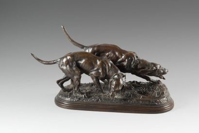 null Isidore BONHEUR (1827-1901)
Deux chiens limiers
Bronze à patine brune nuancée,...