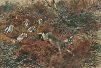 null Gabriel Chefson dit LAMOTTE (1920-2005)
Venery of deer
Watercolor gouache signed...