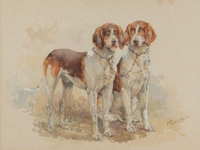 null Paul TAVERNIER (1852-1943)
Deux chiens tricolores français
Aquarelle sur papier...
