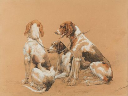 null Paul TAVERNIER (1852-1943)
Trois chiens
Aquarelle sur traits de crayon signée...