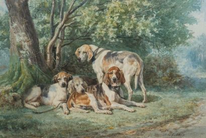 null Jules Bertrand GELIBERT (1834-1916)
Quatre chiens à l’attache
Aquarelle sur...