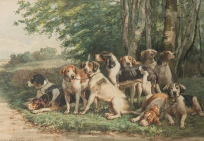 null Jules Bertrand GELIBERT (1834-1916)
Le relais de chien Français et Anglo tricolores
Aquarelle...