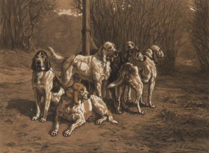 null Jules Bertrand GELIBERT (1834-1916)
Relais de chiens de Vendée
Pastel et rehauts...