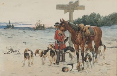null Charles Olivier de PENNE (1831-1897)
Piqueux et meute à la Croix ‘’ROUTE DU...