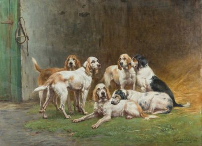 null Jules Bertrand GELIBERT (1834-1916)
Griffons vendéens au chenil
Huile sur toile...