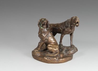 null Léon BUREAU (1866-1906)
Grondeur et Ménélas, deux chiens
de meute
Bronze à patine...