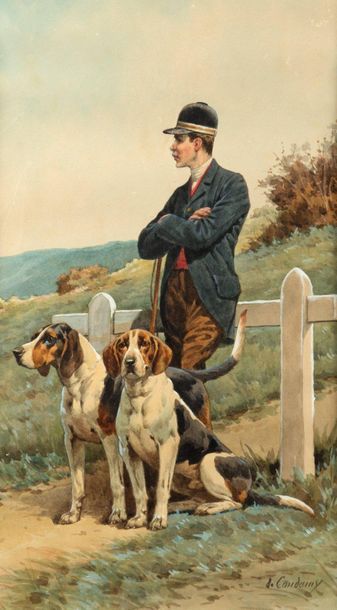 null Charles de CONDAMY (1847-1913)
Veneur et deux chiens à la barrière
Aquarelle...