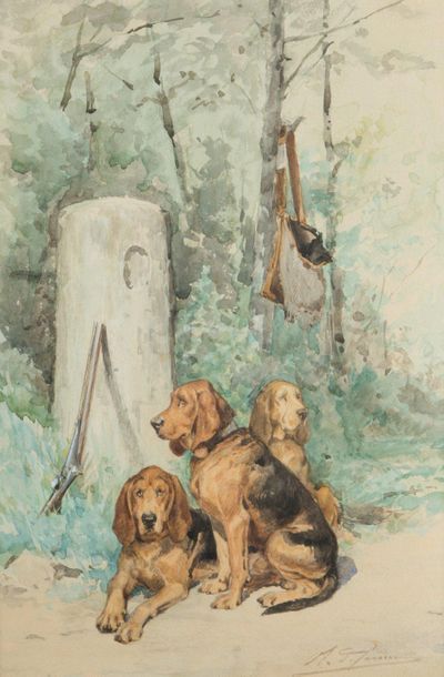 null Charles Olivier de PENNE (1831-1897)
Relais de chiens Saint Hubert
Pair of watercolours...