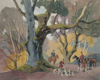 null Edouard DOIGNEAU (1865-1954)
La halte en forêt
Aquarelle sur papier signée en...