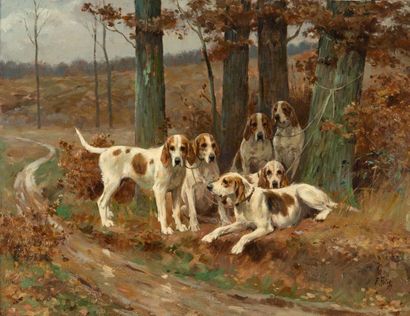 null Frédéric ROTIG (1829-1905)
Relais de chiens
Huile sur panneau signée en bas...