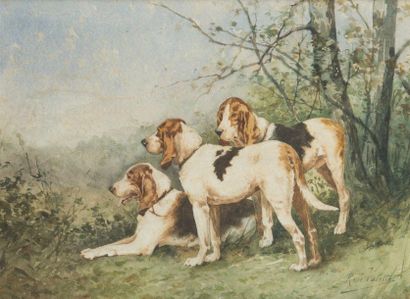 null René VALETTE (1874-1956)
Les trois chiens
Aquarelle sur papier signée en bas...