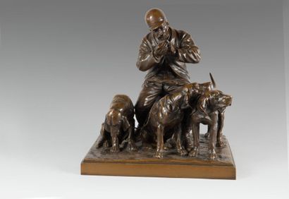 null Isidore BONHEUR (1827-1901)
Le veneur et ses trois chiens
Bronze à patine brune...
