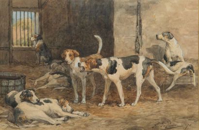 null Charles Olivier de PENNE (1831-1897)
Anglo French tricolor kennel
Watercolor...