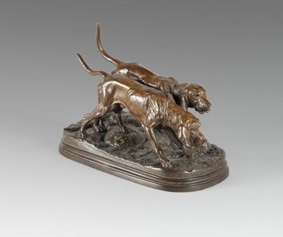 null Alfred DUBUCAND (1828-1894)
Deux chiens
Bronze à patine brune signé en creux...