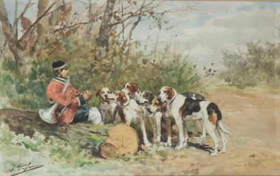null Charles Olivier de PENNE (1831-1897)
Piqueux et ses chiens
Aquarelle sur papier...
