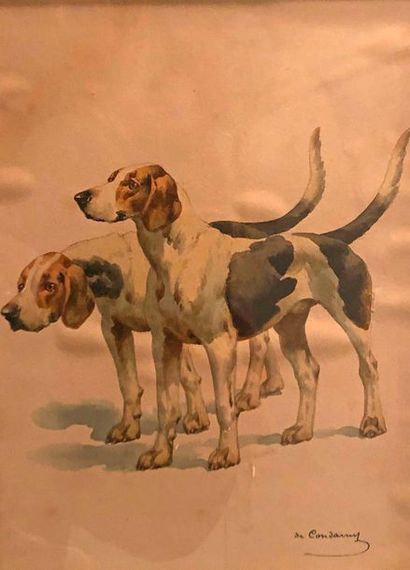 null Charles de CONDAMY (1847-1913)
Les deux chiens courant
Aquarelle sur papier...