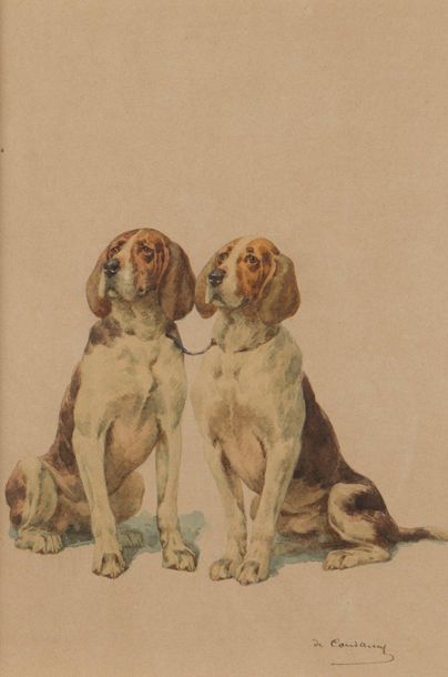 null Charles de CONDAMY (1847-1913)
Couple de chiens assis
Aquarelle sur papier signée...