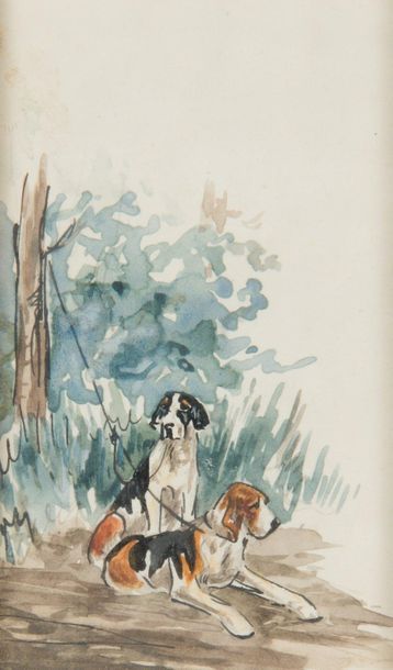 null Jean de LA VERTEVILLE (1919-1940)
Deux chiens à l’attache
Aquarelle sur papier...