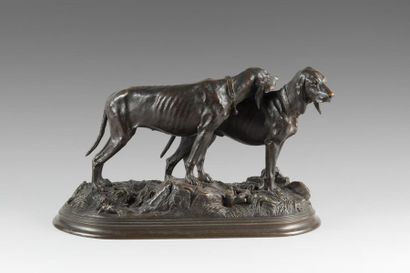 null Martial de ROFFIGNAC (1845-1904)
Deux chiens
Bronze à patine brun noir signé...