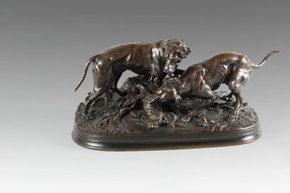 null Pierre Jules MENE (1810-1879)
La chasse au lièvre
Bronze à patine brune nuancée...