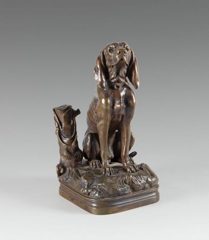 null Alfred Pierre RICHARD (1844-1884) Seated
dog with a
bronze stump with brown...