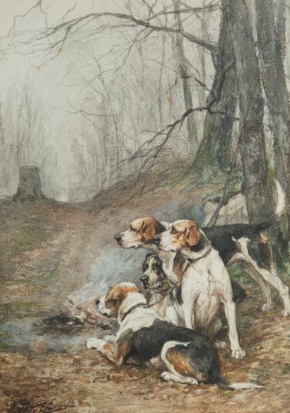null Charles Olivier de PENNE (1831-1897)
The four dogs on the edge of the aisle...