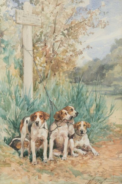 null Charles Olivier de PENNE (1831-1897)
Les chiens de relais Anglo Français
Aquarelle...