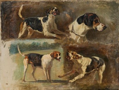 null School of the 19th century
Study of dogs
Oil on canvas bearing a monogram and...