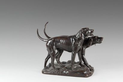 null Georges GARDET (1863-1939)
Deux chiens de meute
Bronze à patine brun-noir nuancée...