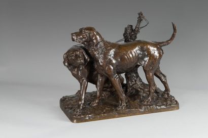 null Arthur Jacques LEDUC (1848-1918)
Deux chiens à l’attache
Bronze à patine brune...