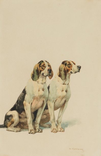 null Charles de CONDAMY (1847-1913)
Deux chiens assis
Aquarelle sur papier signée...