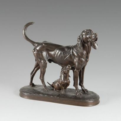 null A. JACQUEMART (1824-1896)
Chien de meute et Basset
Bronze à patine brun-foncé....