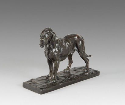 null Germain DEMAY (1819-1886)
Chien de meute
Bronze à patine brun noir signé en...