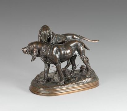 null Prosper LECOURTIER (after)
Two
Bronze hounds with a shaded brown patina signed...