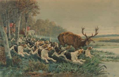 null Charles de CONDAMY (1847-1913)
Venery of the deer. Hallali running on the edge...