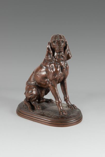 null Jules Bertrand GELIBERT (1834-1916)
Chien de meute assis
Bronze à patine brune...