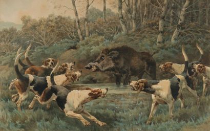 null Charles de CONDAMY (1847-1913)
Anglo-French tricolor. Venery of the boar. Le...