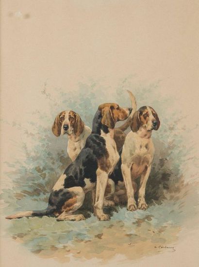 null Charles de CONDAMY (1847-1913)
Trois chiens de relais
Aquarelle sur papier signée...