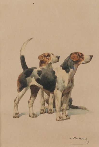 null Charles de CONDAMY (1847-1913)
Deux chiens courant
Aquarelle sur papier signée...